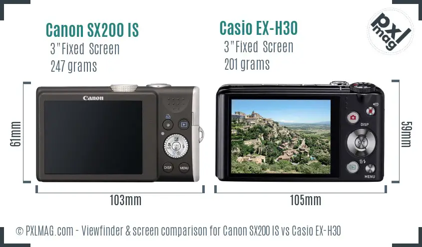 Canon SX200 IS vs Casio EX-H30 Screen and Viewfinder comparison