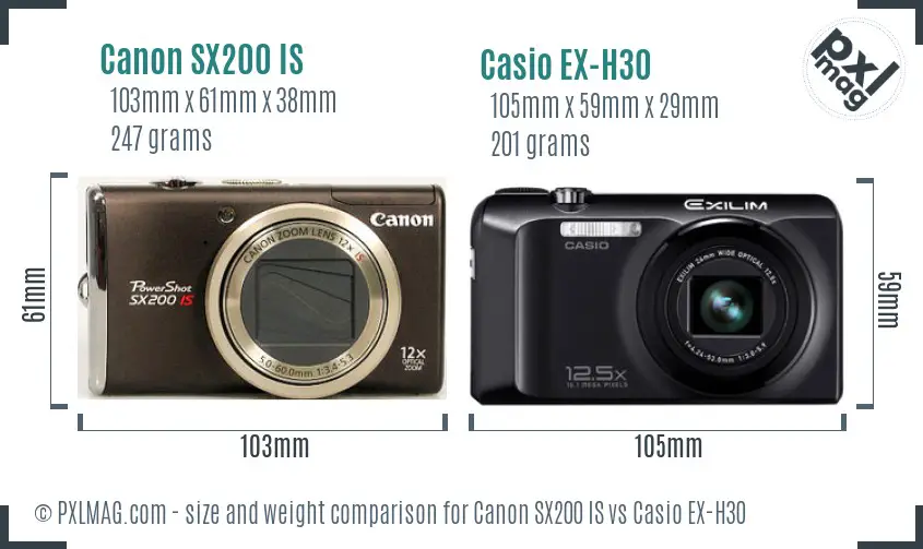 Canon SX200 IS vs Casio EX-H30 size comparison