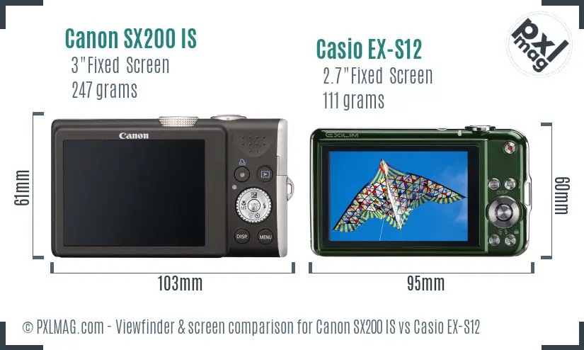 Canon SX200 IS vs Casio EX-S12 Screen and Viewfinder comparison