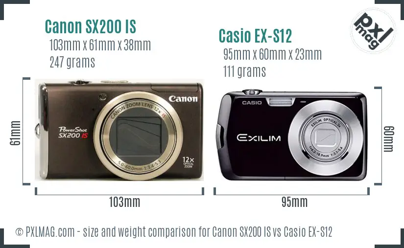 Canon SX200 IS vs Casio EX-S12 size comparison