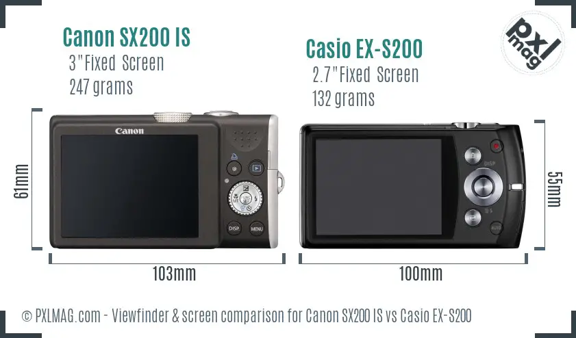 Canon SX200 IS vs Casio EX-S200 Screen and Viewfinder comparison Canon SX200 IS vs Casio EX-S200 Screen and Viewfinder comparison