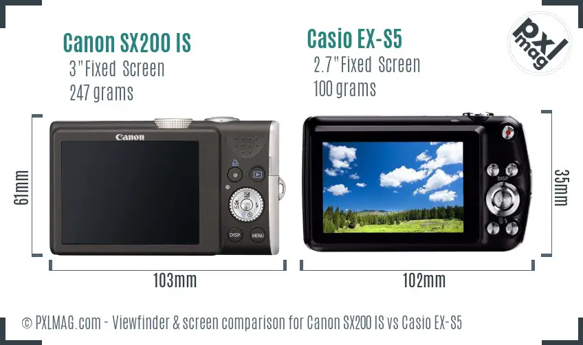 Canon SX200 IS vs Casio EX-S5 Screen and Viewfinder comparison