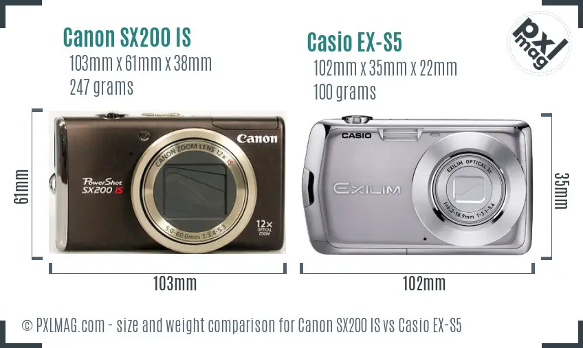 Canon SX200 IS vs Casio EX-S5 size comparison