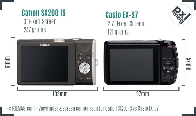 Canon SX200 IS vs Casio EX-S7 Screen and Viewfinder comparison