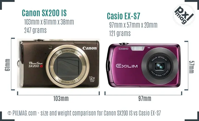 Canon SX200 IS vs Casio EX-S7 size comparison