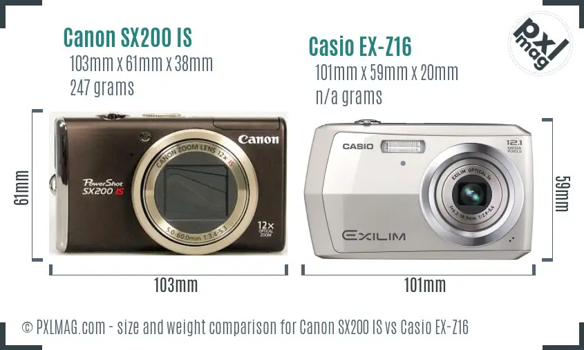 Canon SX200 IS vs Casio EX-Z16 size comparison Canon SX200 IS vs Casio EX-Z16 size comparison
