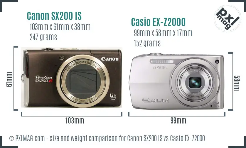 Canon SX200 IS vs Casio EX-Z2000 size comparison