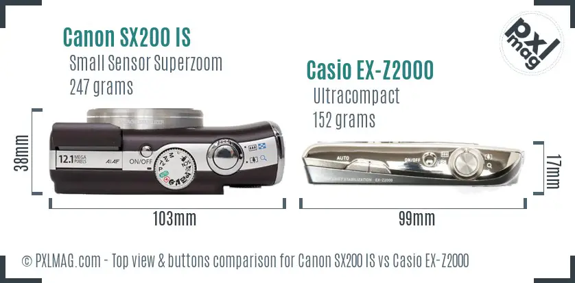 Canon SX200 IS vs Casio EX-Z2000 top view buttons comparison