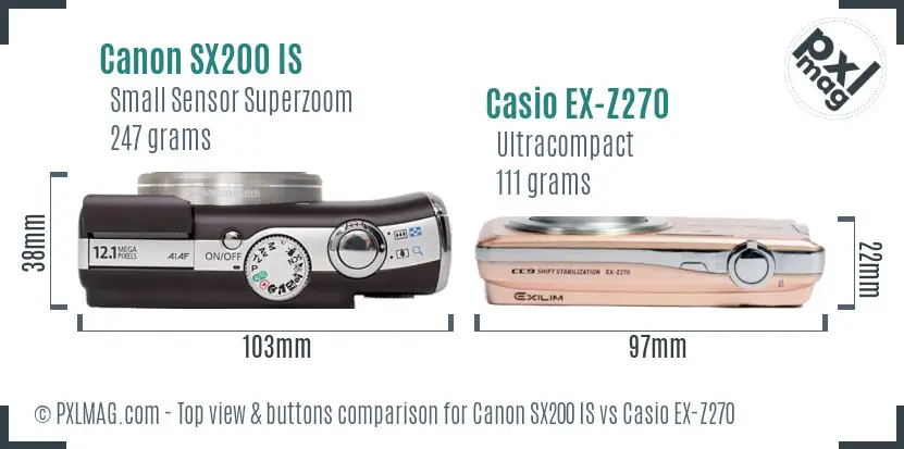 Canon SX200 IS vs Casio EX-Z270 top view buttons comparison