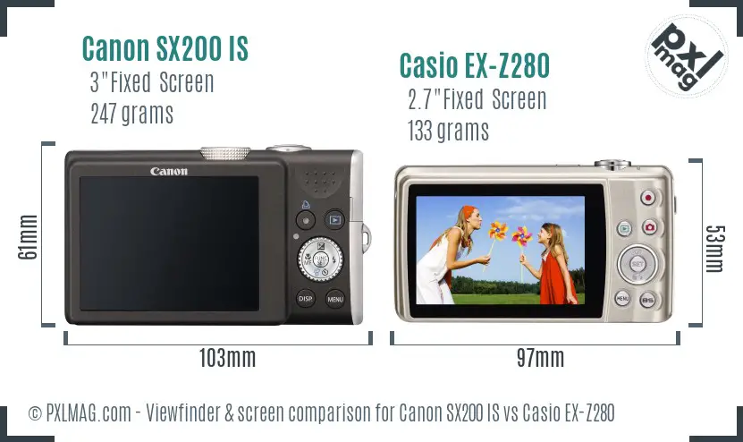 Canon SX200 IS vs Casio EX-Z280 Screen and Viewfinder comparison