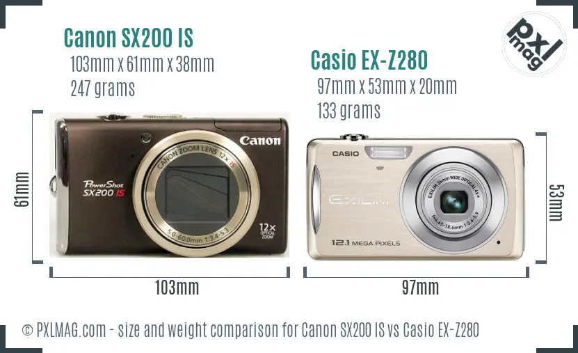 Canon SX200 IS vs Casio EX-Z280 size comparison