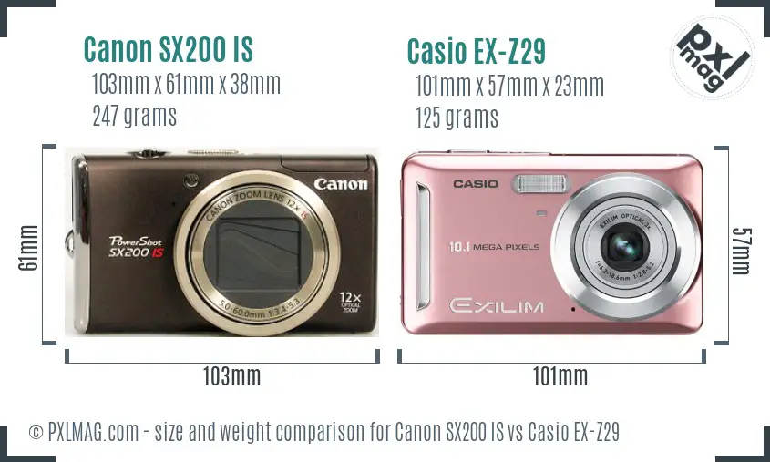 Canon SX200 IS vs Casio EX-Z29 size comparison