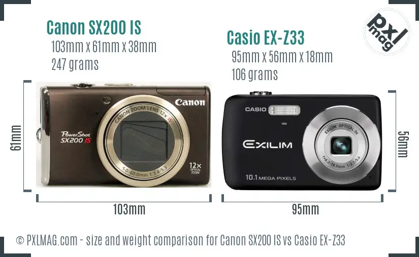 Canon SX200 IS vs Casio EX-Z33 size comparison