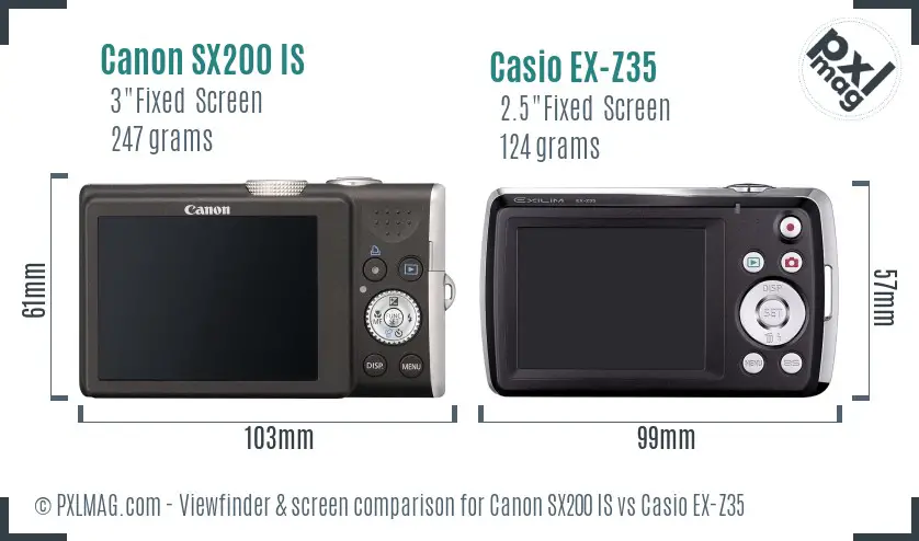 Canon SX200 IS vs Casio EX-Z35 Screen and Viewfinder comparison Canon SX200 IS vs Casio EX-Z35 Screen and Viewfinder comparison
