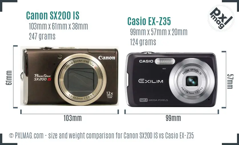 Canon SX200 IS vs Casio EX-Z35 size comparison Canon SX200 IS vs Casio EX-Z35 size comparison