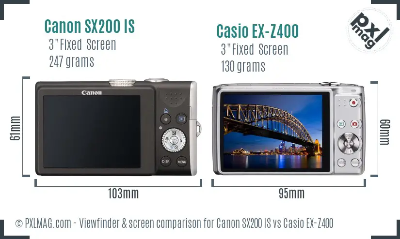 Canon SX200 IS vs Casio EX-Z400 Screen and Viewfinder comparison