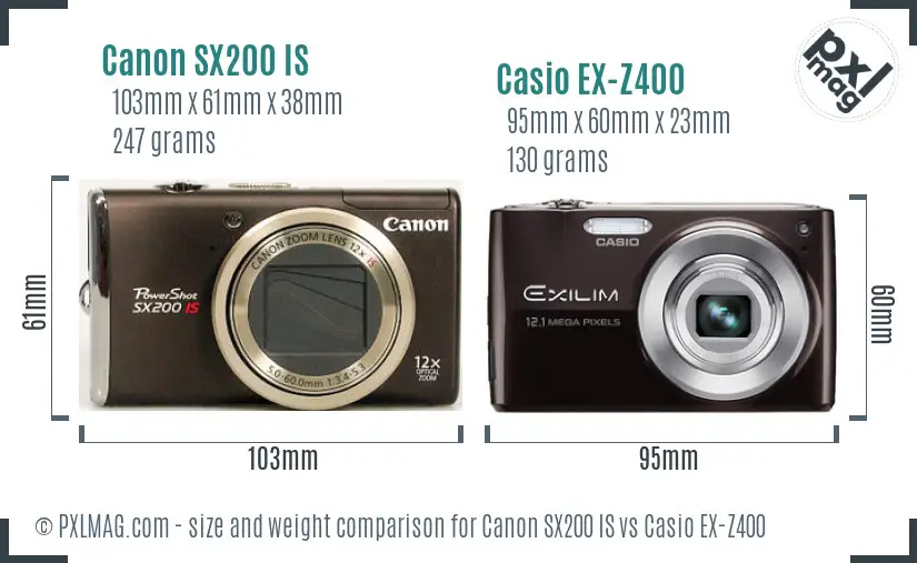 Canon SX200 IS vs Casio EX-Z400 size comparison