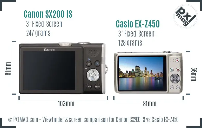 Canon SX200 IS vs Casio EX-Z450 Screen and Viewfinder comparison