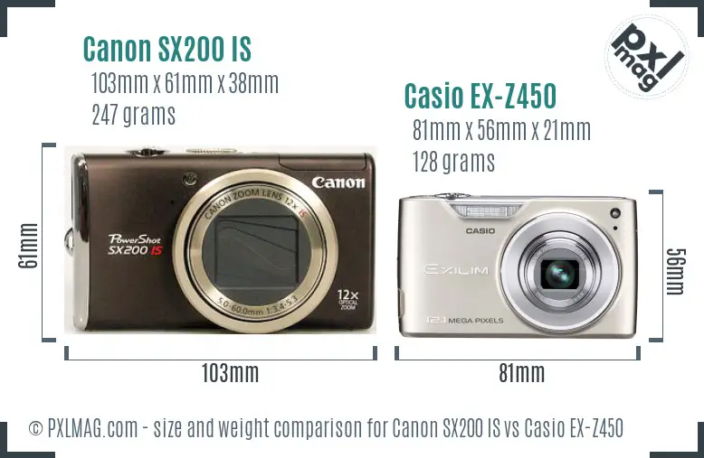 Canon SX200 IS vs Casio EX-Z450 size comparison