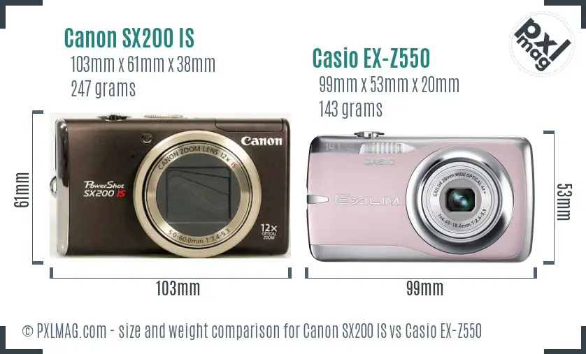 Canon SX200 IS vs Casio EX-Z550 size comparison