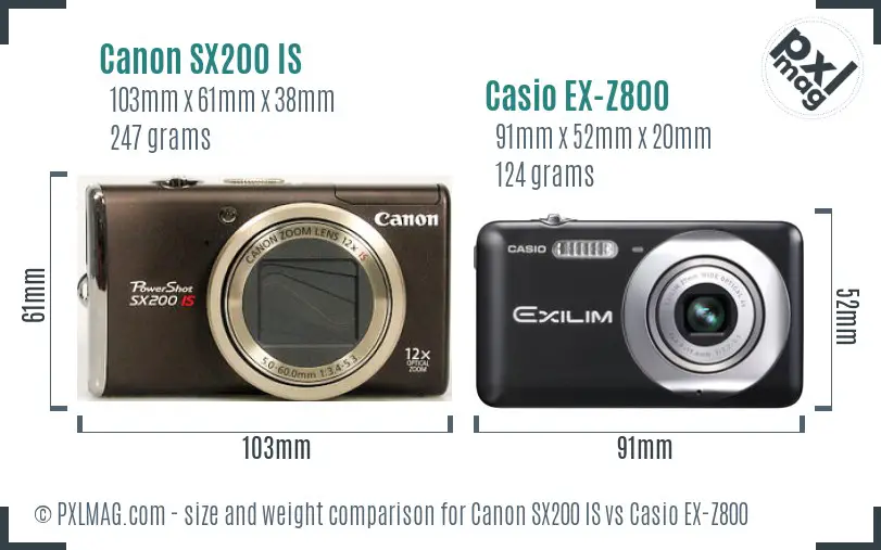 Canon SX200 IS vs Casio EX-Z800 size comparison