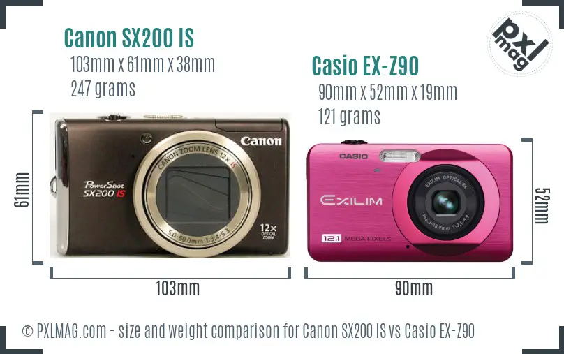 Canon SX200 IS vs Casio EX-Z90 size comparison