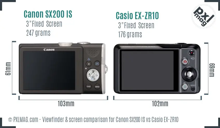 Canon SX200 IS vs Casio EX-ZR10 Screen and Viewfinder comparison