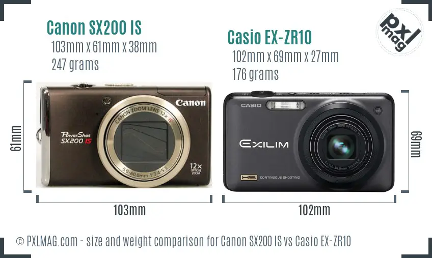 Canon SX200 IS vs Casio EX-ZR10 size comparison