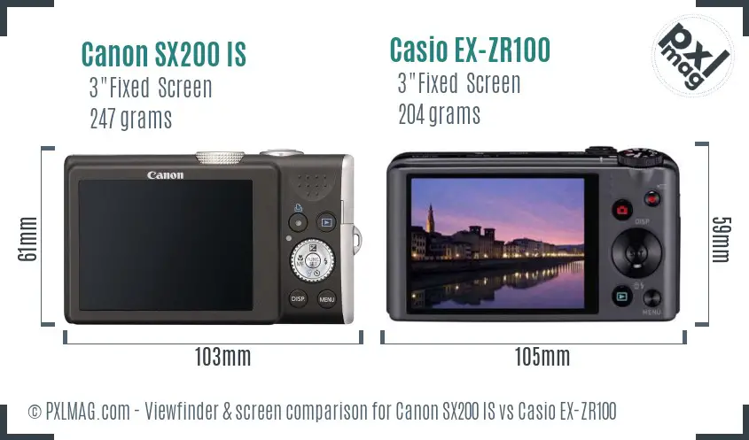 Canon SX200 IS vs Casio EX-ZR100 Screen and Viewfinder comparison