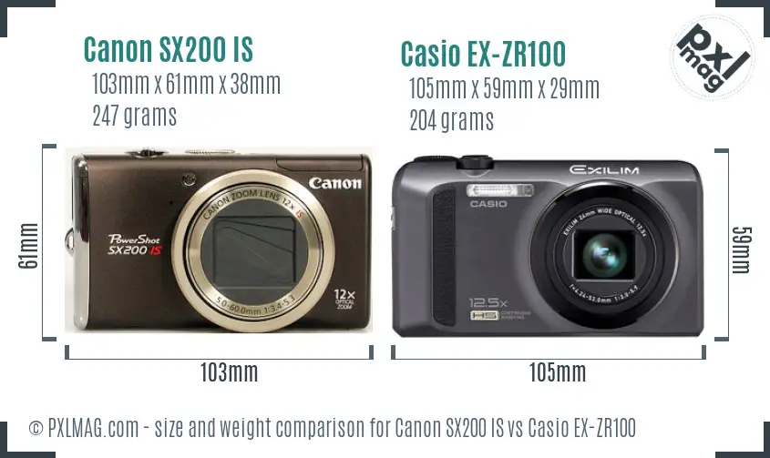 Canon SX200 IS vs Casio EX-ZR100 size comparison