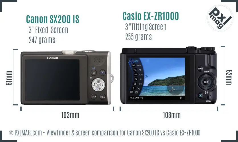 Canon SX200 IS vs Casio EX-ZR1000 Screen and Viewfinder comparison