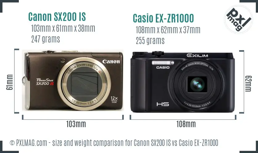 Canon SX200 IS vs Casio EX-ZR1000 size comparison