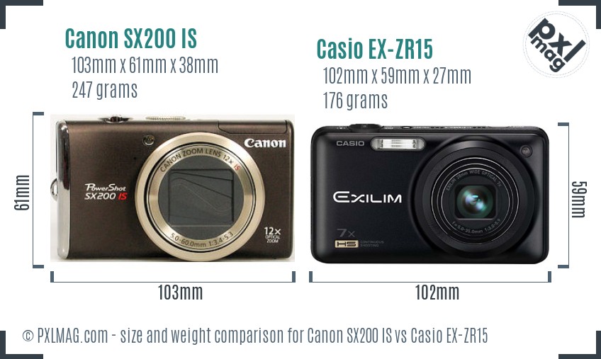 Canon SX200 IS vs Casio EX-ZR15 size comparison