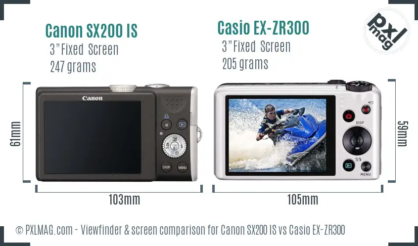 Canon SX200 IS vs Casio EX-ZR300 Screen and Viewfinder comparison