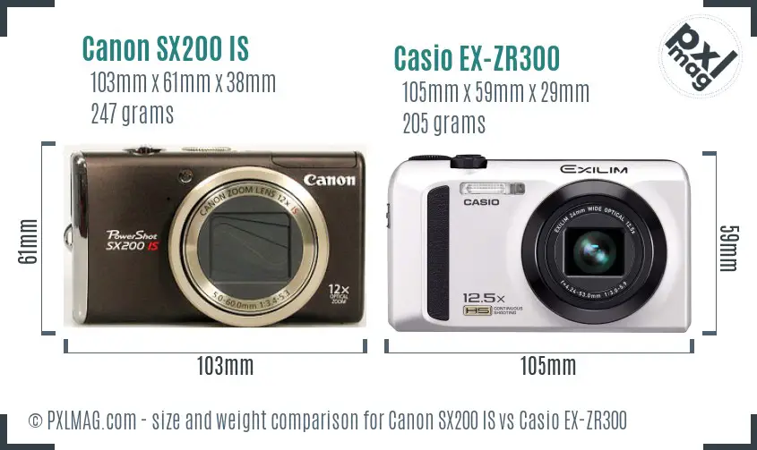 Canon SX200 IS vs Casio EX-ZR300 size comparison