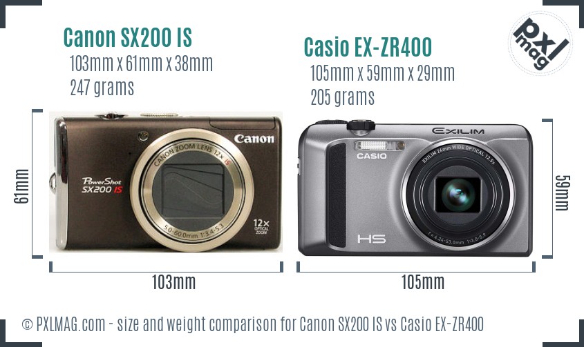 Canon SX200 IS vs Casio EX-ZR400 size comparison