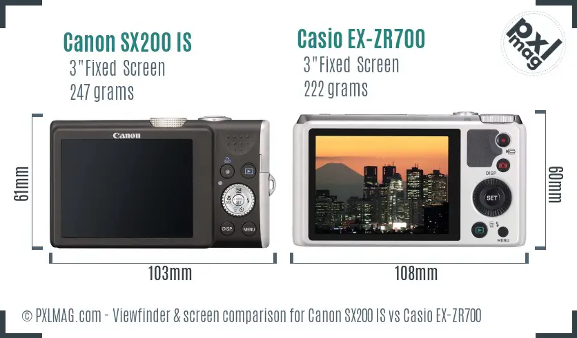 Canon SX200 IS vs Casio EX-ZR700 Screen and Viewfinder comparison