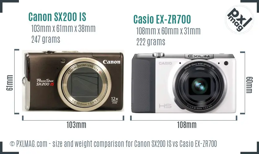 Canon SX200 IS vs Casio EX-ZR700 size comparison