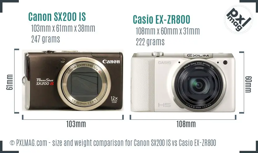 Canon SX200 IS vs Casio EX-ZR800 size comparison