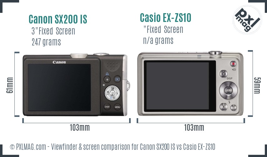 Canon SX200 IS vs Casio EX-ZS10 Screen and Viewfinder comparison