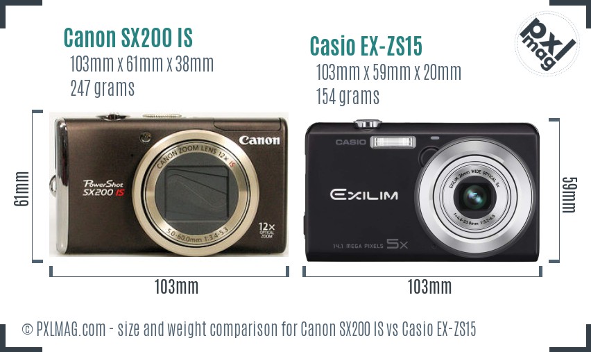 Canon SX200 IS vs Casio EX-ZS15 size comparison