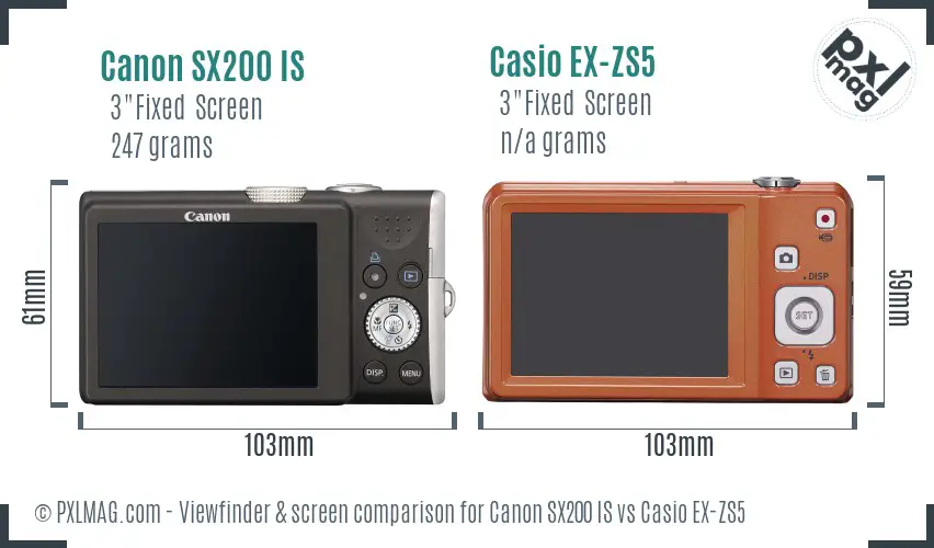 Canon SX200 IS vs Casio EX-ZS5 Screen and Viewfinder comparison