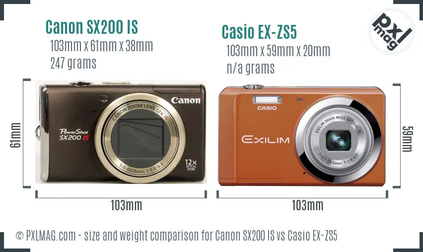 Canon SX200 IS vs Casio EX-ZS5 size comparison