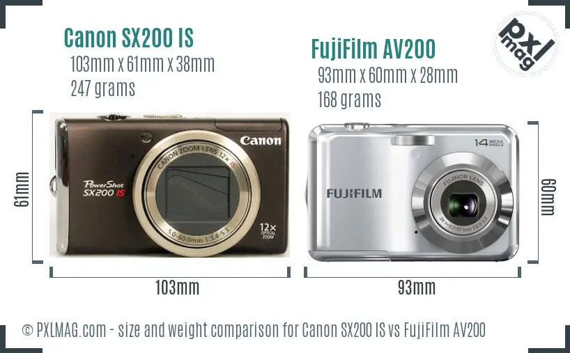 Canon SX200 IS vs FujiFilm AV200 size comparison