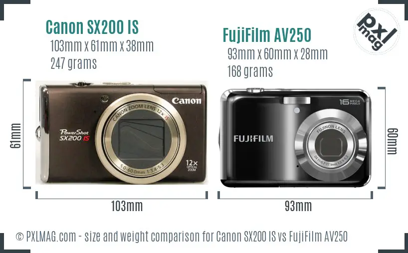 Canon SX200 IS vs FujiFilm AV250 size comparison