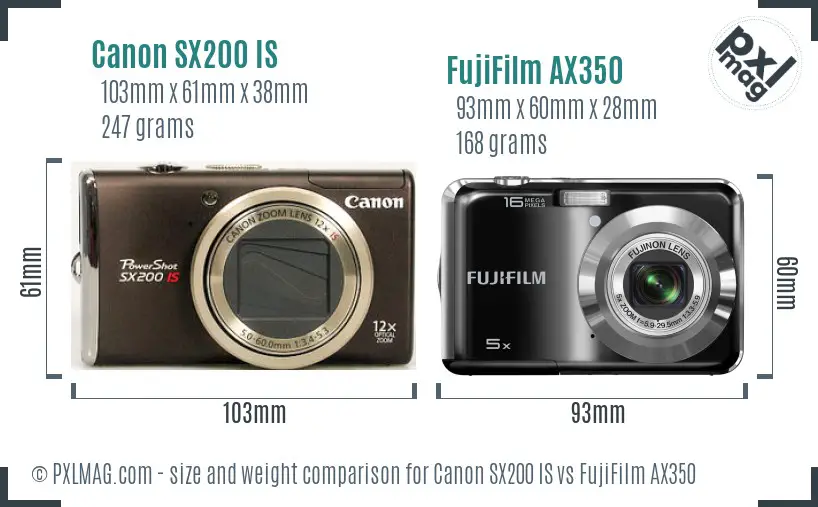 Canon SX200 IS vs FujiFilm AX350 size comparison