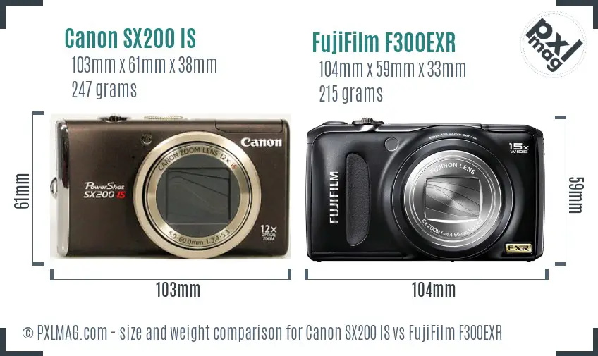 Canon SX200 IS vs FujiFilm F300EXR size comparison