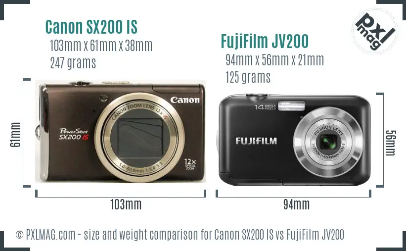 Canon SX200 IS vs FujiFilm JV200 size comparison
