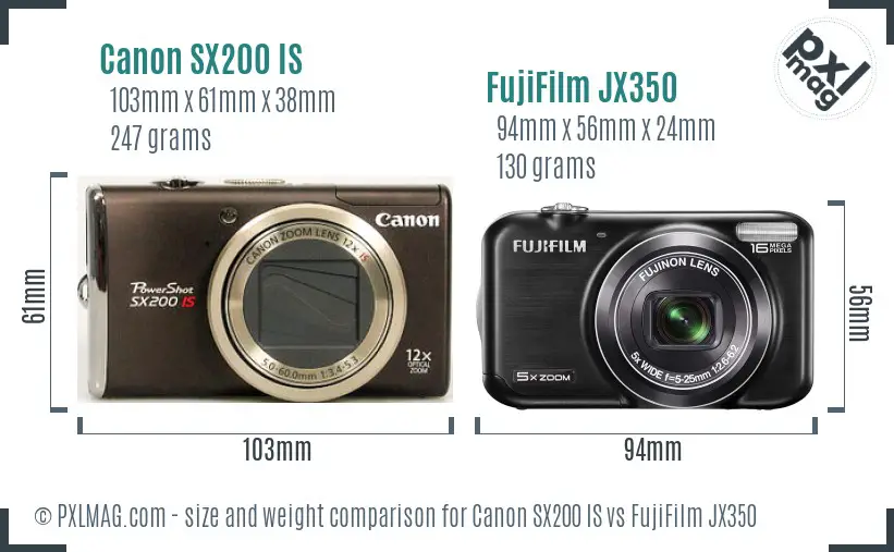 Canon SX200 IS vs FujiFilm JX350 size comparison