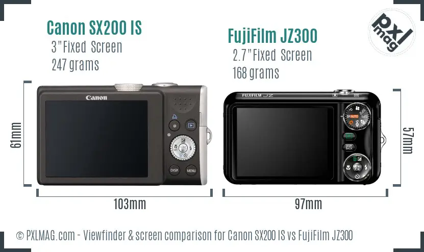 Canon SX200 IS vs FujiFilm JZ300 Screen and Viewfinder comparison